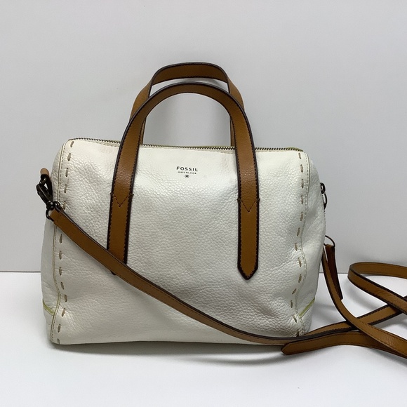 Fossil Cream Sydney Satchel with Tan Straps, Like New - Picture 1 of 13